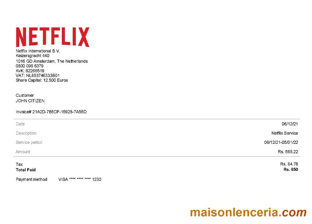 Szablon faktury USA Netflix
